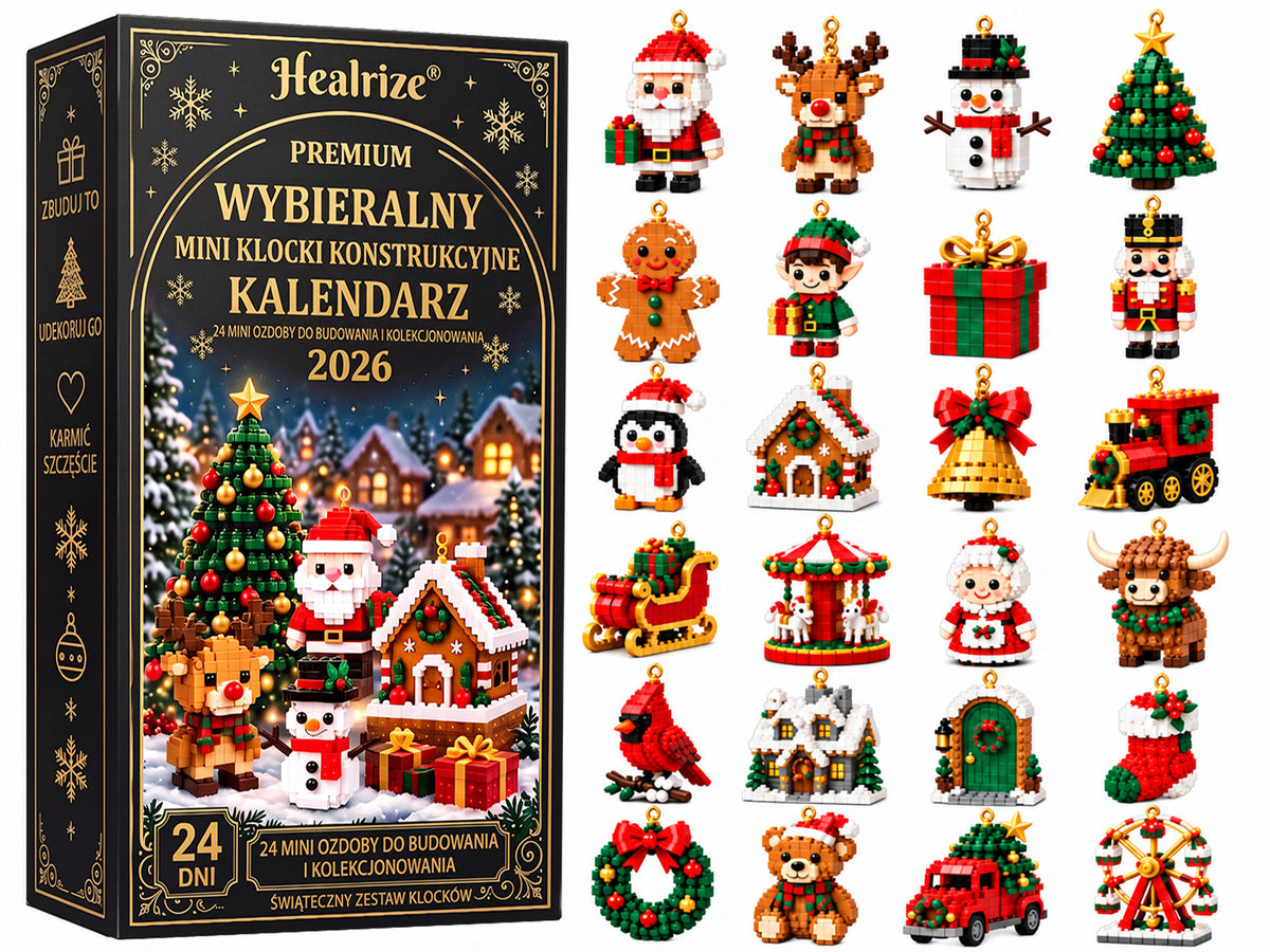 🌿🏆Kalendarz adwentowy z 24 mini ozdobami świątecznymi wykonanymi z kostek