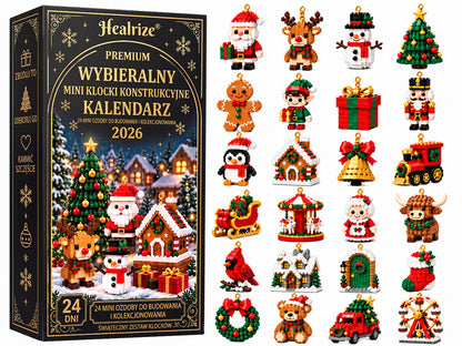 🌿🏆Kalendarz adwentowy z 24 mini ozdobami świątecznymi wykonanymi z kostek